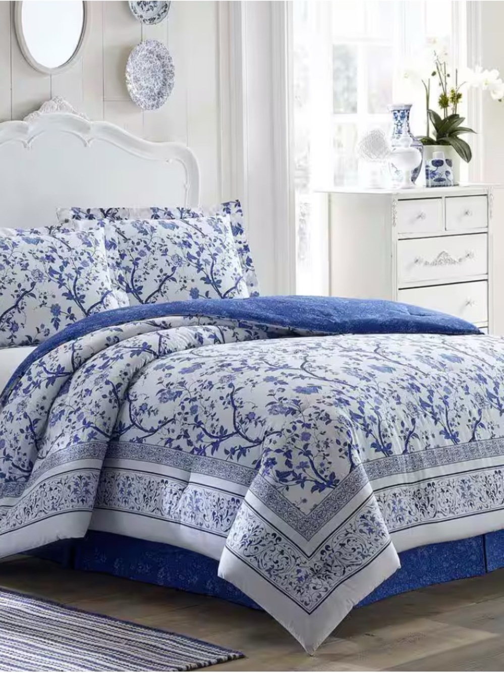 Blue Floral Comforter Set - Classic Home Bedding
